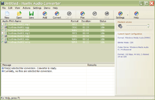 Populated file list - Huelix Audio Converter running under Olive XP theme.